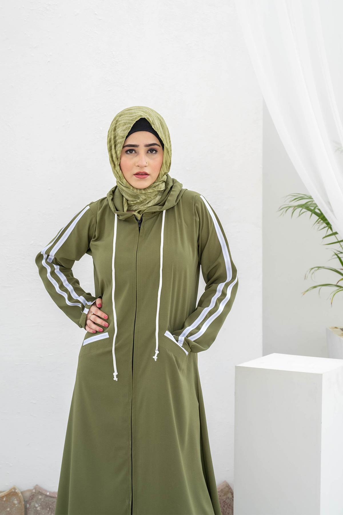 Modest Hoodie Abaya – Olive Green