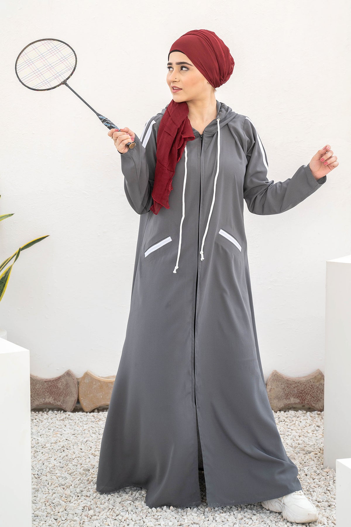 Modest Hoodie Abaya – Smokey Grey